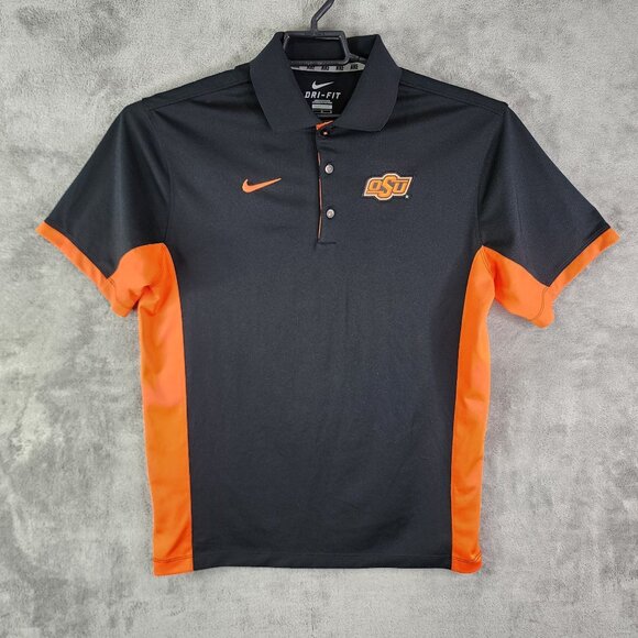 Men's Nike OSU Dri-Fit Polo Shirt Short Sleeve Black & Orange Oklahoma State M - Picture 2 of 11
